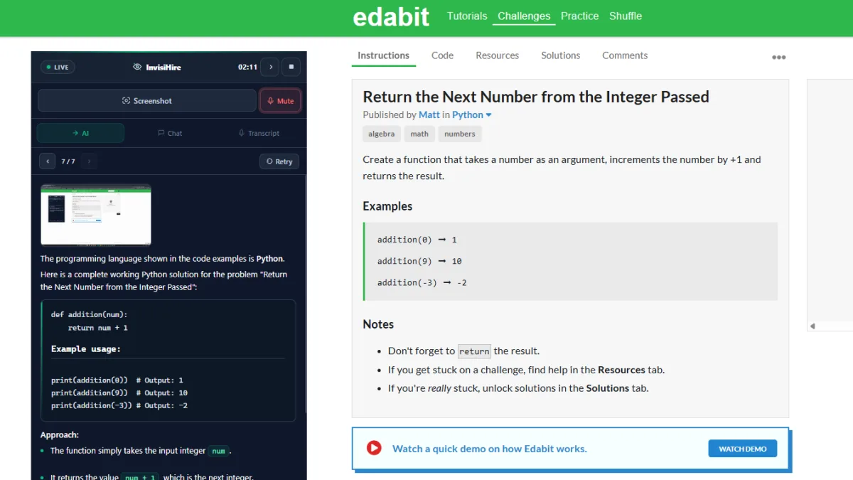 InvisiHire explaining a Python solution from a captured coding problem